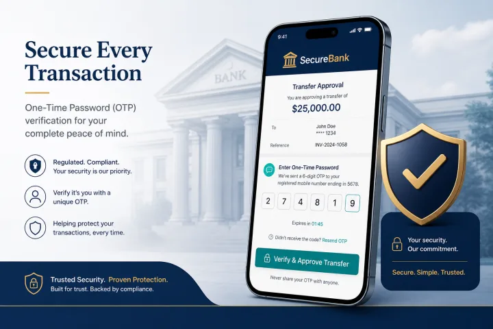 Banking transfer approval secured with OTP